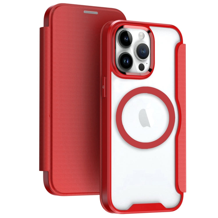 For iPhone 12 Pro Max RFID Blocking Adsorption Flip MagSafe Leather Phone Case(Red)
