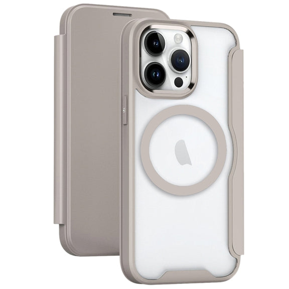 For iPhone 12 Pro MagSafe RFID Blocking Adsorption Flip Leather Phone Case(Khaki)