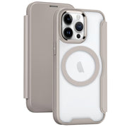 For iPhone 14 Pro MagSafe RFID Blocking Adsorption Flip Leather Phone Case(Khaki)
