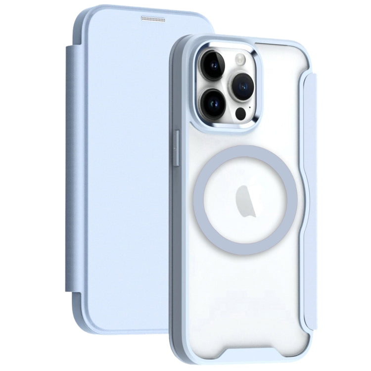 For iPhone 15 Pro MagSafe RFID Blocking Adsorption Flip Leather Phone Case(Blue)