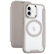 For iPhone 16 Plus MagSafe RFID Blocking Adsorption Flip Leather Phone Case(Khaki)