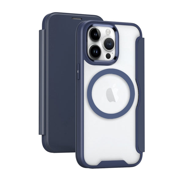 For iPhone 16 Pro MagSafe RFID Blocking Adsorption Flip Leather Phone Case(Purple)