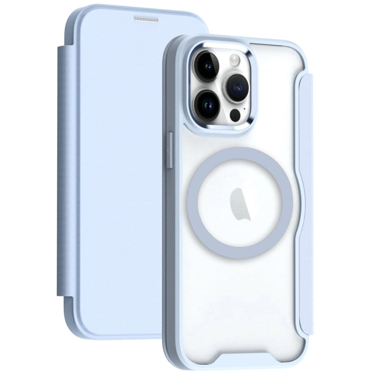 For iPhone 16 Pro Max MagSafe RFID Blocking Adsorption Flip Leather Phone Case(Blue)