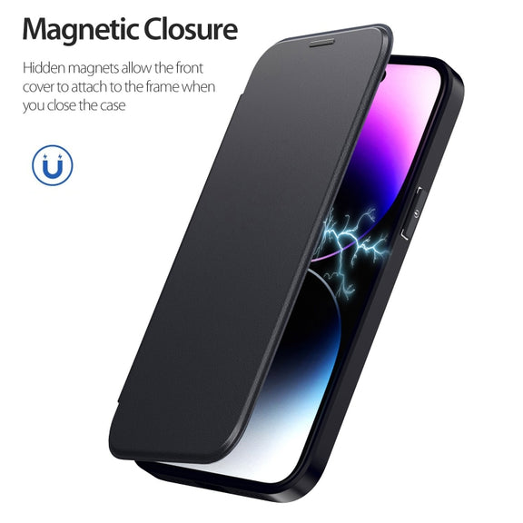 For iPhone 14 Pro MagSafe RFID Blocking Adsorption Flip Leather Phone Case(Purple)