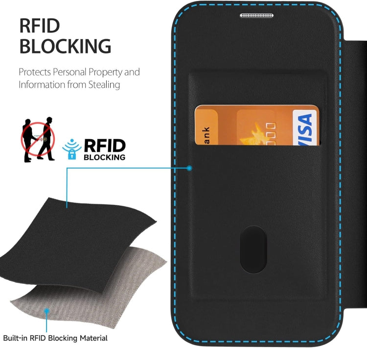 For iPhone 16 RFID Blocking Adsorption Flip MagSafe Leather Phone Case(Purple)