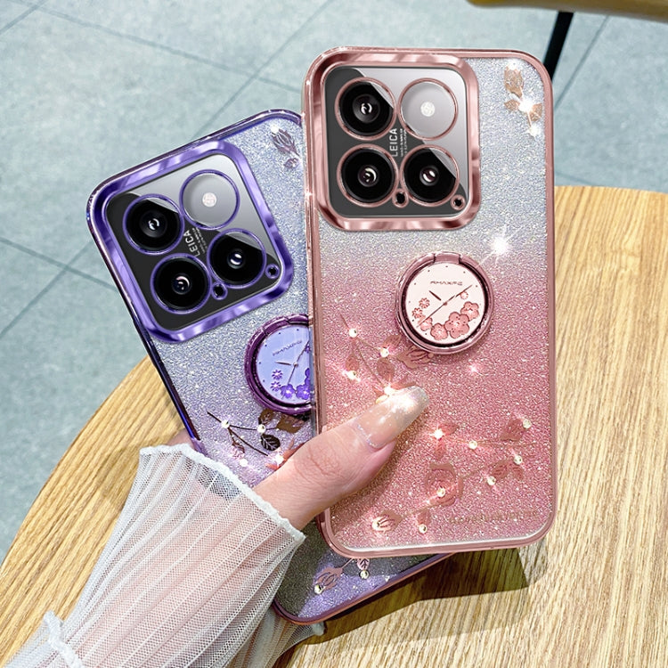 For Xiaomi 14 Gradient Glitter Immortal Flower Ring All-inclusive Phone Case(Pink)