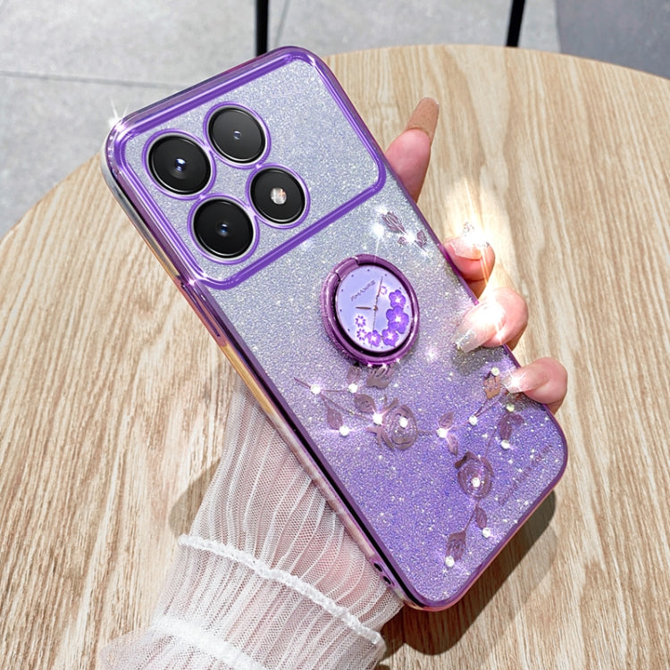 For Xiaomi Redmi K70 Gradient Glitter Immortal Flower Ring All-inclusive Phone Case(Purple)