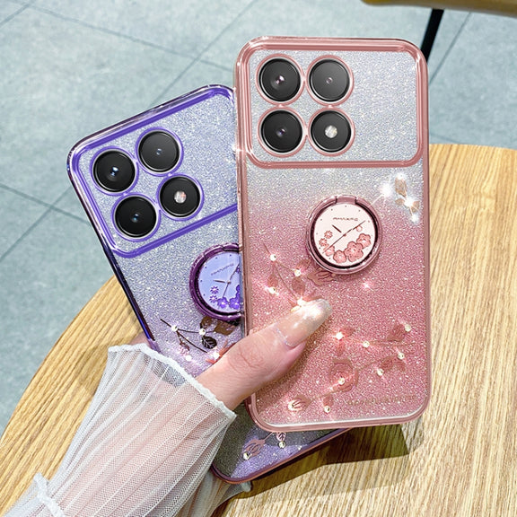For Xiaomi Redmi K70 Gradient Glitter Immortal Flower Ring All-inclusive Phone Case(Pink)