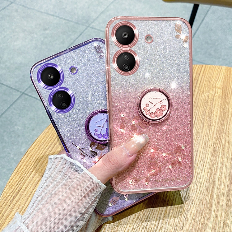 For Xiaomi Redmi 13C 4G Gradient Glitter Immortal Flower Ring All-inclusive Phone Case(Pink)