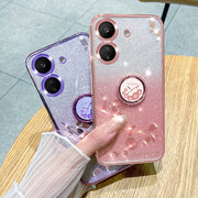 For Xiaomi Redmi 13C 4G Gradient Glitter Immortal Flower Ring All-inclusive Phone Case(Pink)