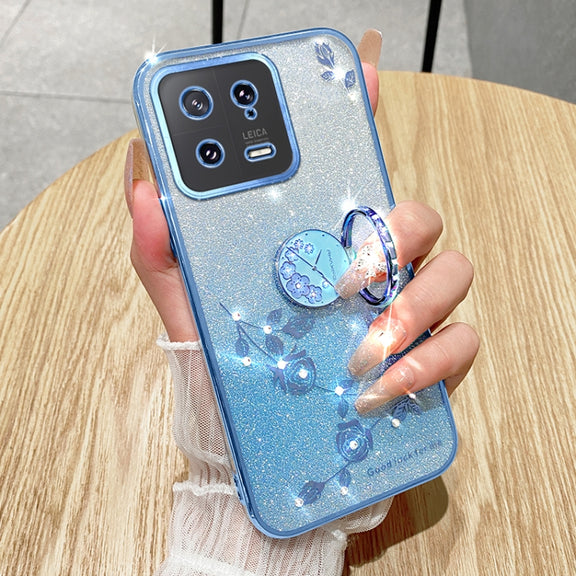 For Xiaomi 13 Gradient Glitter Immortal Flower Ring All-inclusive Phone Case(Pink)
