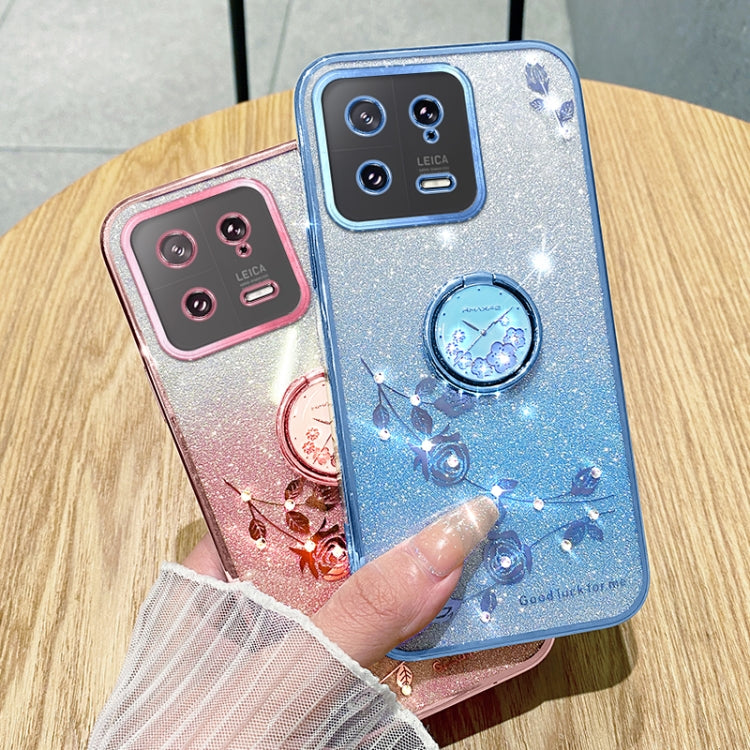 For Xiaomi 13 Gradient Glitter Immortal Flower Ring All-inclusive Phone Case(Pink)