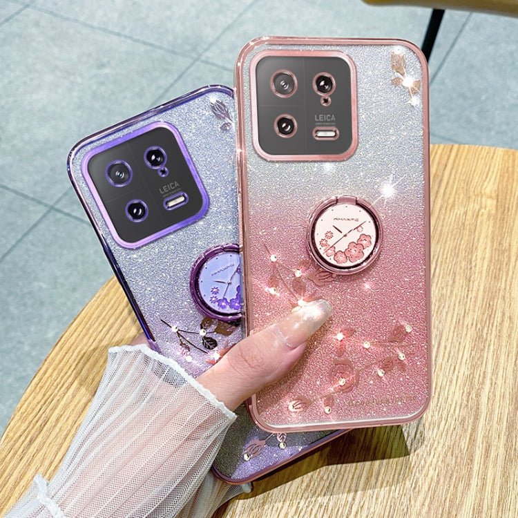 For Xiaomi 13 Gradient Glitter Immortal Flower Ring All-inclusive Phone Case(Pink)