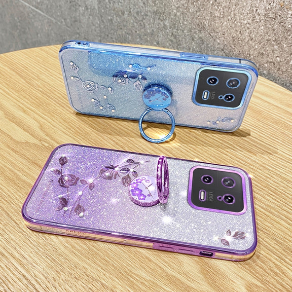 For Xiaomi 13 Gradient Glitter Immortal Flower Ring All-inclusive Phone Case(Pink)
