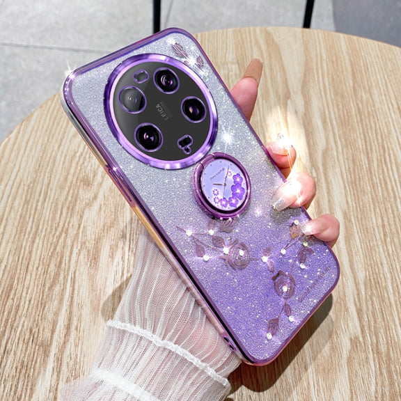 For Xiaomi 13 Ultra Gradient Glitter Immortal Flower Ring All-inclusive Phone Case(Purple)