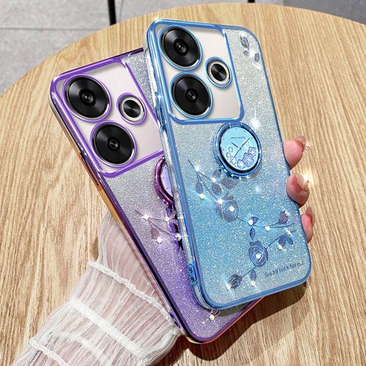 For Xiaomi Redmi Turbo 3 Gradient Glitter Immortal Flower Ring All-inclusive Phone Case(Blue)