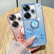 For Xiaomi Redmi Turbo 3 Gradient Glitter Immortal Flower Ring All-inclusive Phone Case(Blue)