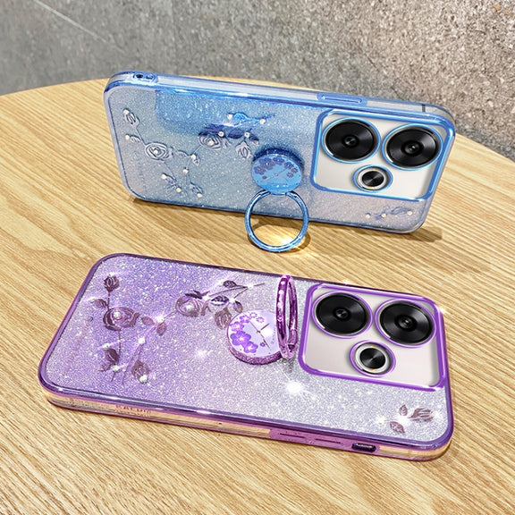 For Xiaomi Redmi Turbo 3 Gradient Glitter Immortal Flower Ring All-inclusive Phone Case(Blue)