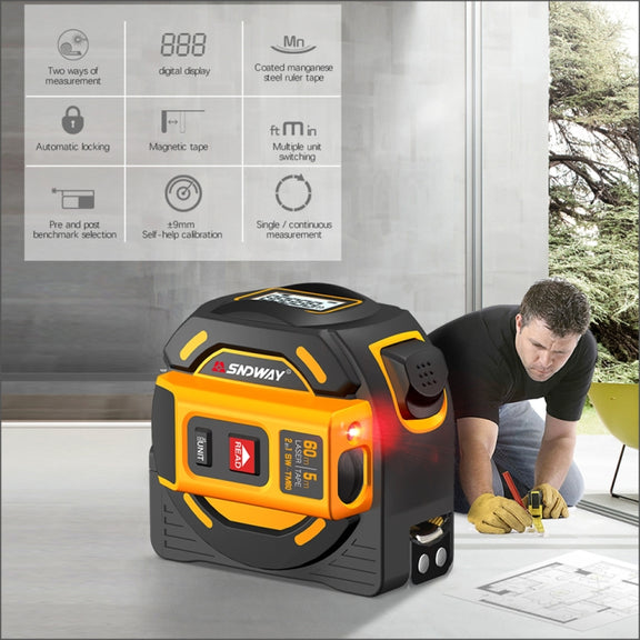 SNDWAY SW-TM60 60m Digital Rangefinder Laser Distance Meter Tape Multi-function Self-Locking Hand Tool Device