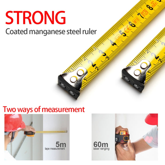 SNDWAY SW-TM60 60m Digital Rangefinder Laser Distance Meter Tape Multi-function Self-Locking Hand Tool Device