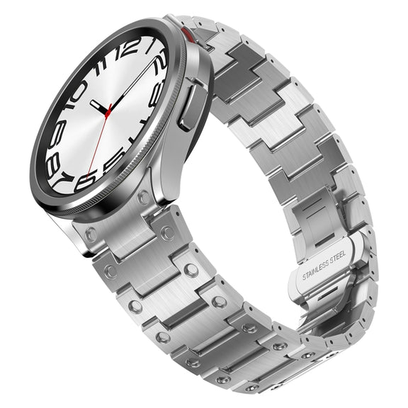 For Samsung Galaxy Watch 6 40 / 44mm Dual Circle Curved Connection Stainless Steel Watch Band(Silver)