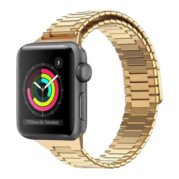 For Apple Watch Series 3 42mm Bamboo Magnetic Stainless Steel Metal Watch Strap(Gold)