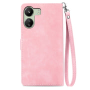 For Xiaomi Redmi 13C Embossed Flower Zipper Leather Phone Case(Pink)