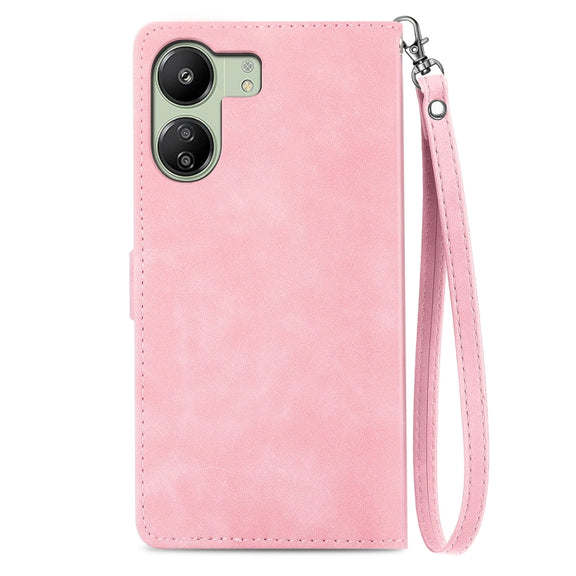 For Xiaomi Redmi 13C Embossed Flower Zipper Leather Phone Case(Pink)