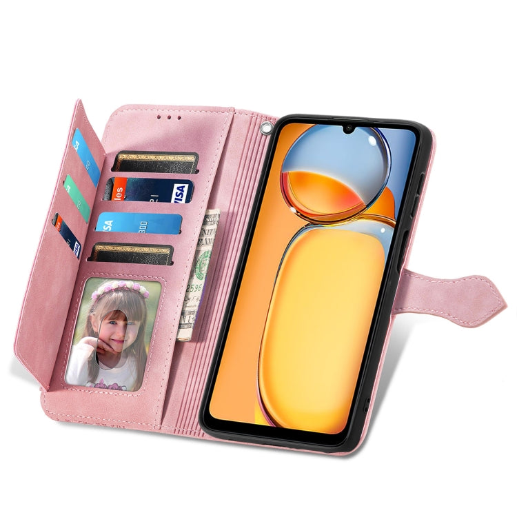For Xiaomi Redmi 13C Embossed Flower Zipper Leather Phone Case(Pink)