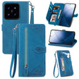 For Xiaomi 14 Embossed Flower Zipper Leather Phone Case(Blue) - 14 Cases by PMC TechLife | Online Shopping South Africa | PMC TechLife | Buy Now Pay Later Mobicred