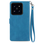 For Xiaomi 14 Embossed Flower Zipper Leather Phone Case(Blue)
