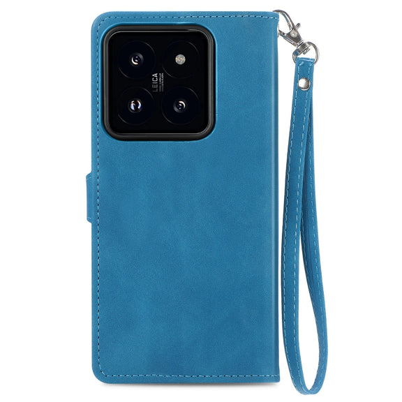 For Xiaomi 14 Embossed Flower Zipper Leather Phone Case(Blue)