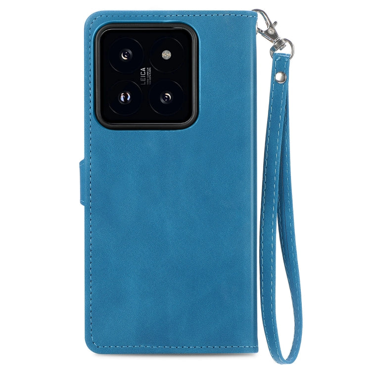 For Xiaomi 14 Embossed Flower Zipper Leather Phone Case(Blue)