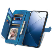 For Xiaomi 14 Embossed Flower Zipper Leather Phone Case(Blue)