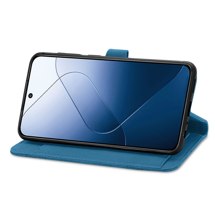 For Xiaomi 14 Embossed Flower Zipper Leather Phone Case(Blue)