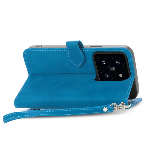For Xiaomi 14 Embossed Flower Zipper Leather Phone Case(Blue)