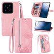 For Xiaomi 14 Pro Embossed Flower Zipper Leather Phone Case(Pink) - 14 Pro Cases by PMC TechLife | Online Shopping South Africa | PMC TechLife | Buy Now Pay Later Mobicred