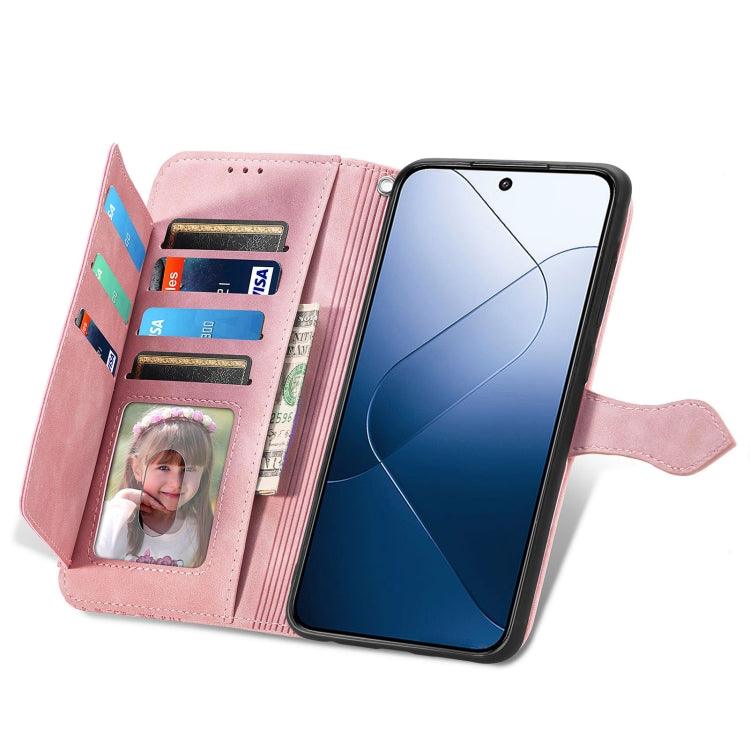 For Xiaomi 14 Pro Embossed Flower Zipper Leather Phone Case(Pink)
