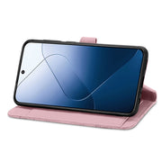 For Xiaomi 14 Pro Embossed Flower Zipper Leather Phone Case(Pink)