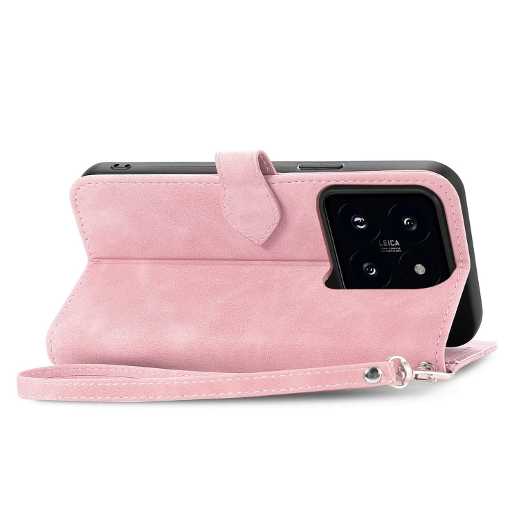 For Xiaomi 14 Pro Embossed Flower Zipper Leather Phone Case(Pink)