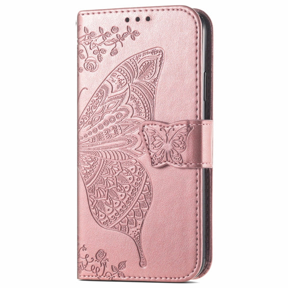 For Blackview A96 Butterfly Love Flower Embossed Leather Phone Case(Rose Gold)
