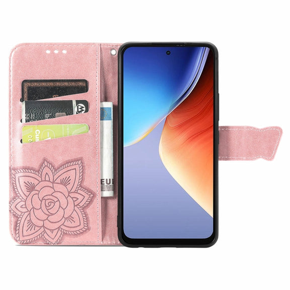 For Blackview A96 Butterfly Love Flower Embossed Leather Phone Case(Rose Gold)