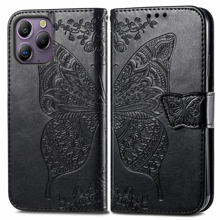 For Blackview A96 Butterfly Love Flower Embossed Leather Phone Case(Black)