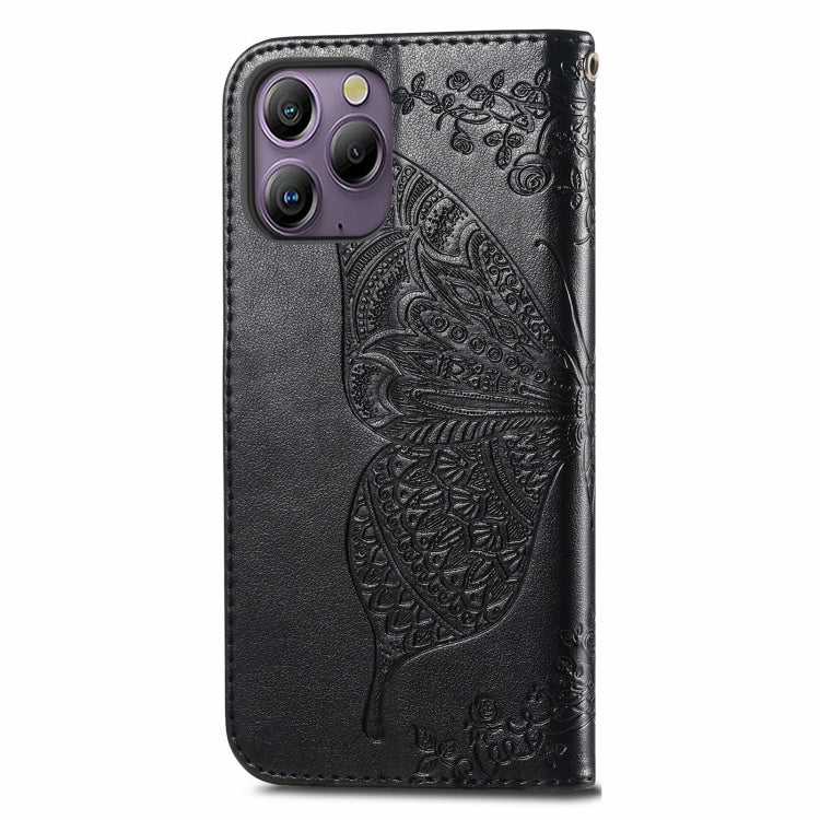 For Blackview A96 Butterfly Love Flower Embossed Leather Phone Case(Black)
