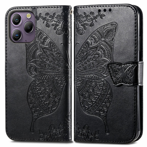 For Blackview A96 Butterfly Love Flower Embossed Leather Phone Case(Black)