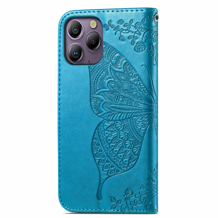 For Blackview A96 Butterfly Love Flower Embossed Leather Phone Case(Blue)