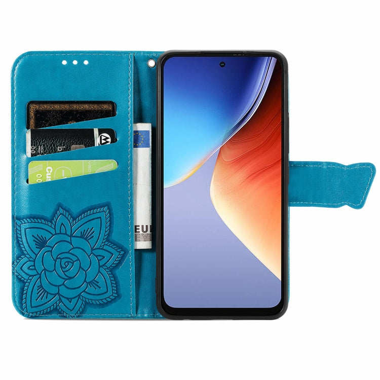 For Blackview A96 Butterfly Love Flower Embossed Leather Phone Case(Blue)