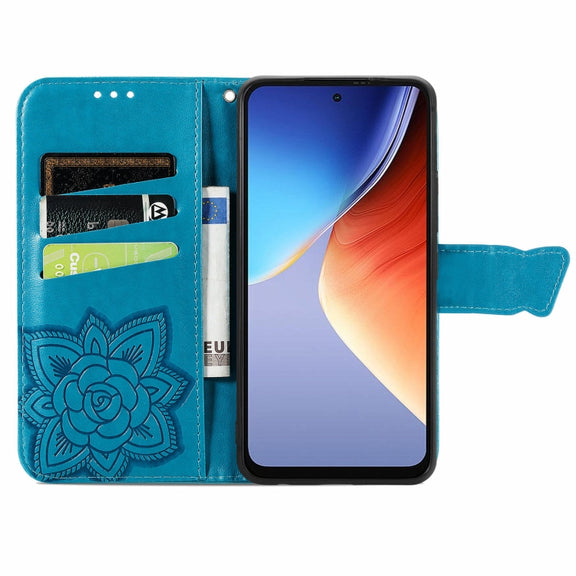 For Blackview A96 Butterfly Love Flower Embossed Leather Phone Case(Blue)