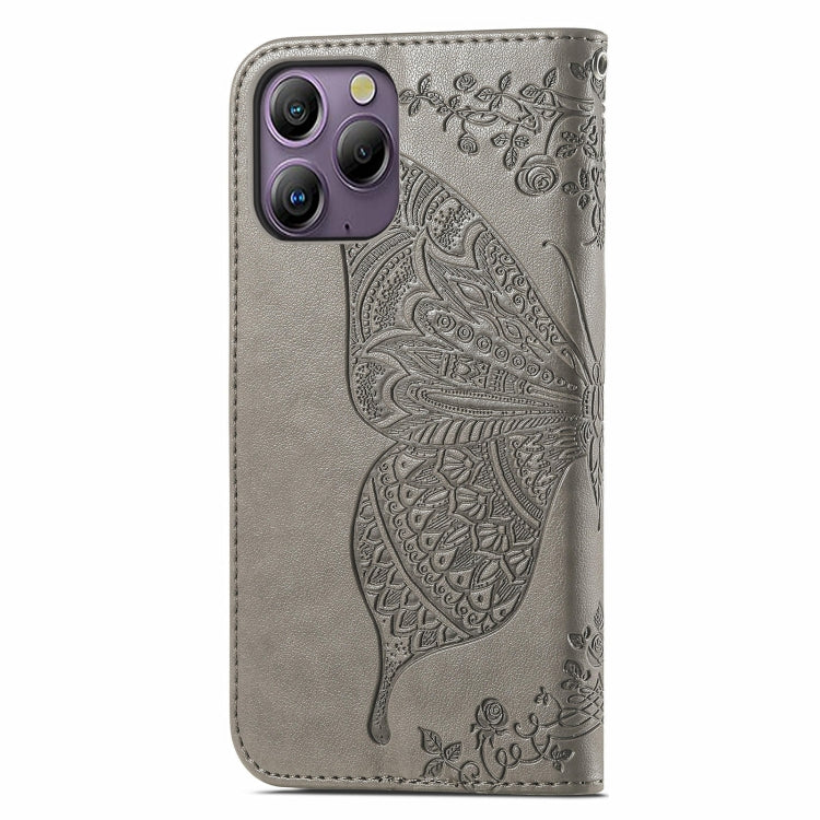 For Blackview A96 Butterfly Love Flower Embossed Leather Phone Case(Gray)