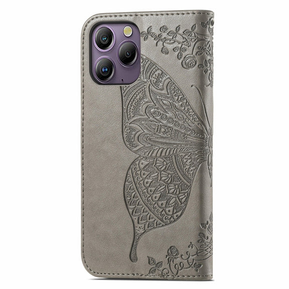 For Blackview A96 Butterfly Love Flower Embossed Leather Phone Case(Gray)